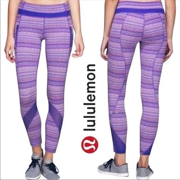 Lululemon Inspire Leggings Tights Space Dye Purple Pockets Running Yoga Sz 2 - Picture 1 of 9